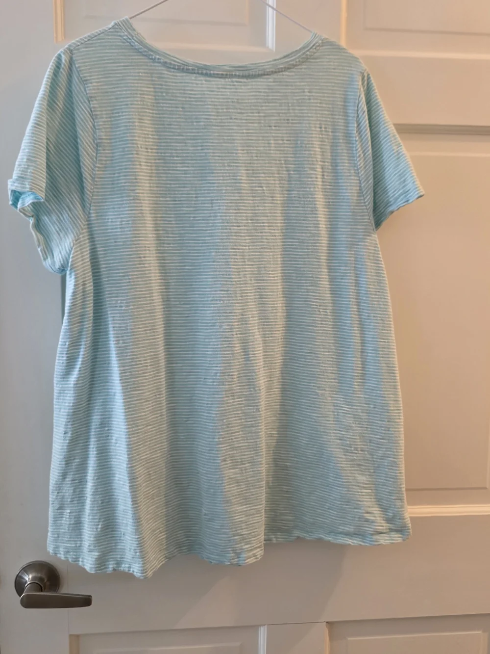 Soft Surroundings Pale Blue Striped Short Sleeve Top - Picture 3 of 4